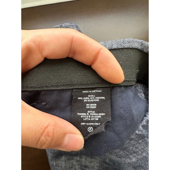 Theory Women's Thaniel Tierra Wash Linen Blend Ankle Trousers Blue Elastic Sz 10 - Picture 8 of 8